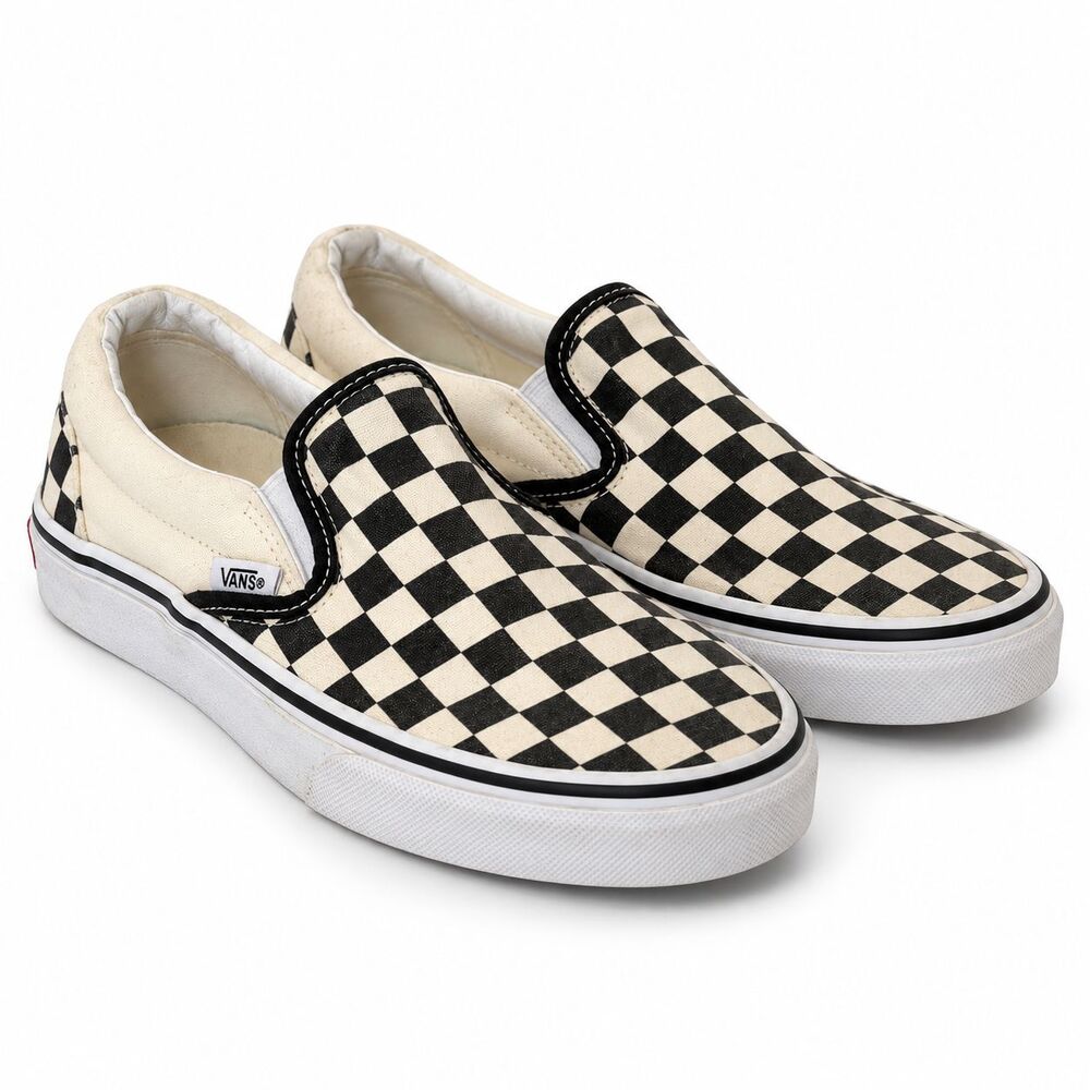 Vans Classic Slip On Checkerboard Shoes Sneakers Men 5.5 Women 7 Black White EUC